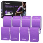 CKeep 4 Rolls Kinesiology Tape, Original Cotton Elastic Athletic Tape, 20 Precut 10 Strips Each, Purple, Ideal for Muscle Support & Injury Prevention