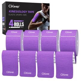 CKeep 4 Rolls Kinesiology Tape, Original Cotton Elastic Athletic Tape, 20 Precut 10 Strips Each, Purple, Ideal for Muscle Support & Injury Prevention