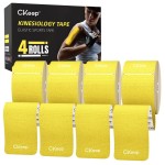 CKeep 4 Rolls Kinesiology Tape, Original Cotton Elastic Athletic Tape, 20 Precut 10 Strips Each,Yellow, Ideal for Muscle Support & Injury Prevention