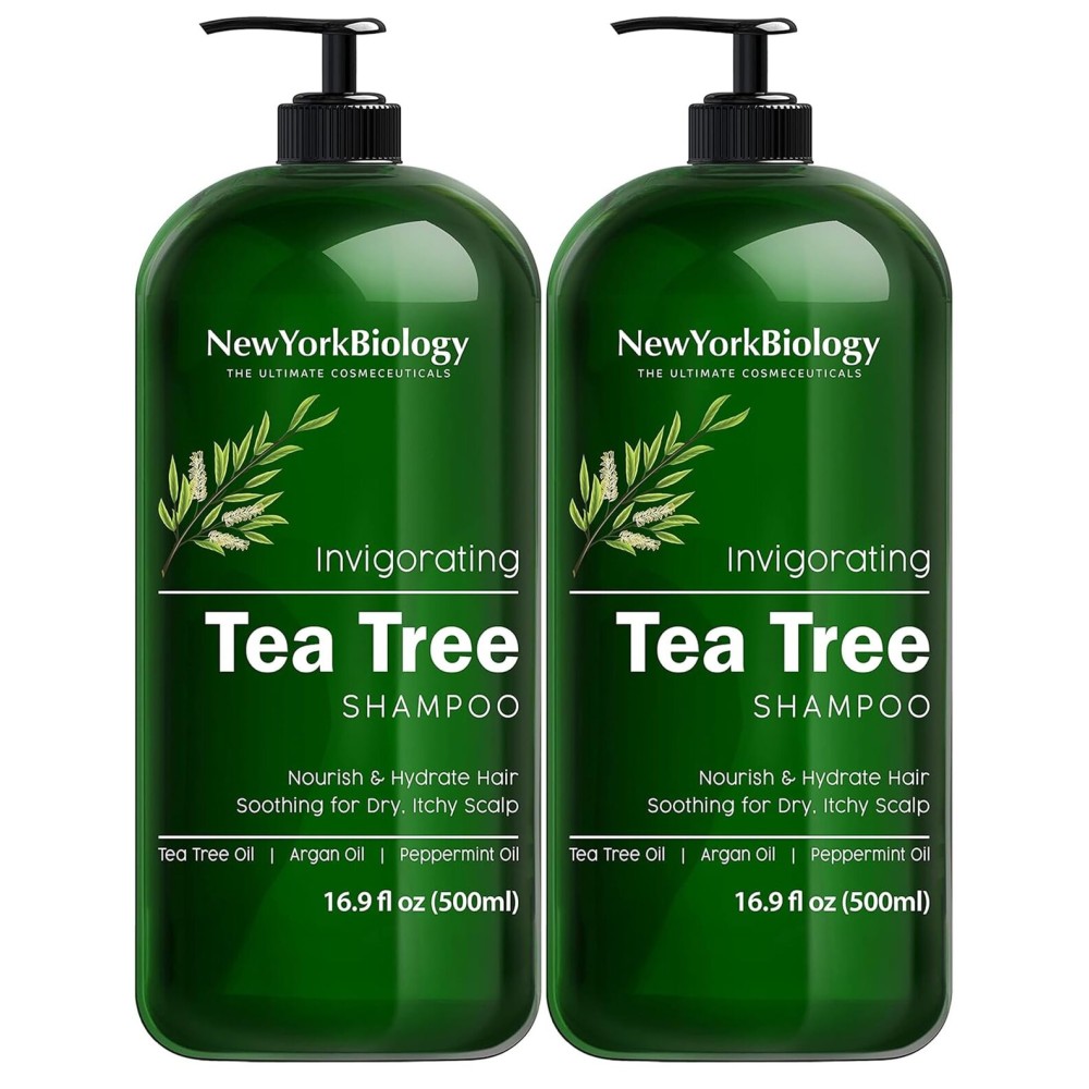New York Biology Tea Tree Shampoo - Deep Cleanser - Relief for Dandruff and Dry Itchy Scalp - Therapeutic Grade - Helps Promote Hair Growth - 16.9 fl Oz - Pack of 2