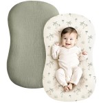 Konssy Muslin Baby Lounger Cover 2 Pack, 100% Cotton Newborn Lounger Cover, Soft and Breathable Baby Nest Slipcover for Boys Girls (Tree,Fog Green)