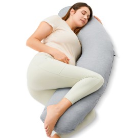 Momcozy J-Shaped Pregnancy Pillow for Sleeping with Cooling Cover - Maternity Body Pillow for Pregnant Women, Side Sleeper Support for Belly, Hip & Leg, Deep Grey