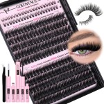 Goddvenus Fluffy Eyelash Clusters Kit Waterproof DIY Lashes Extension Kit Wispy Volume D Curl Cluster Eyelash Extensions Kit Mink Individual Lashes Kits with Bottom Eyelashes (Volume 240pcs D Curl)