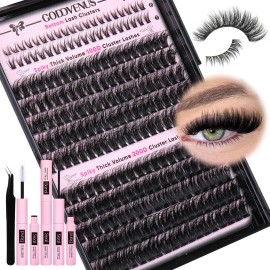 Goddvenus Fluffy Eyelash Clusters Kit Waterproof DIY Lashes Extension Kit Wispy Volume D Curl Cluster Eyelash Extensions Kit Mink Individual Lashes Kits with Bottom Eyelashes (Volume 240pcs D Curl)