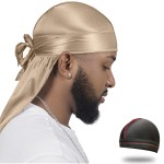 ForceWave Silky Durag for Men Wave Cap Satin Dorag for Men Women 360 Wave (Champagne)