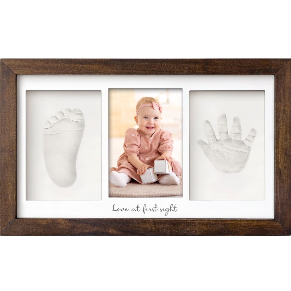 KeaBabies Baby Hand and Footprint Kit - Clay Handprint Keepsake Frame, Newborn Nursery Picture Frame, Personalized New Mom Gifts for Baby First Christmas Shower (Dark Walnut)