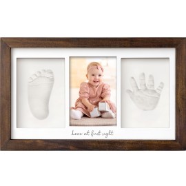 KeaBabies Baby Hand and Footprint Kit - Clay Handprint Keepsake Frame, Newborn Nursery Picture Frame, Personalized New Mom Gifts for Baby First Christmas Shower (Dark Walnut)
