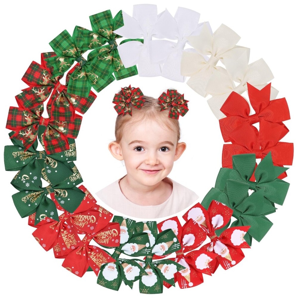 YHXX YLEN 20PCS 3 Inch Hair Bows for Girls Grosgrain Ribbon Christmas Hair Clips with Alligator Clip, Hair Accessory for Toddler Girls Baby Kids Teens