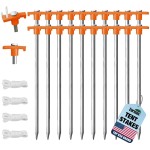 Eurmax USA Galvanized Non-Rust Camping Family Tent Pop Up Tent Stakes Ice Tools Heavy Duty 20pc-Pack, with 4x10ft Ropes & 1 Orange Stopper