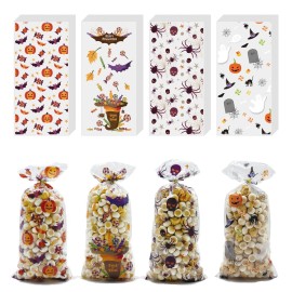 ONFAON Halloween Cellophane Treat Bags, 180pcs Halloween Trick or Treat Goody Gags with 200pcs Twists for Snacks Cookies Packing, Goodie Bags Party Supplies(02)