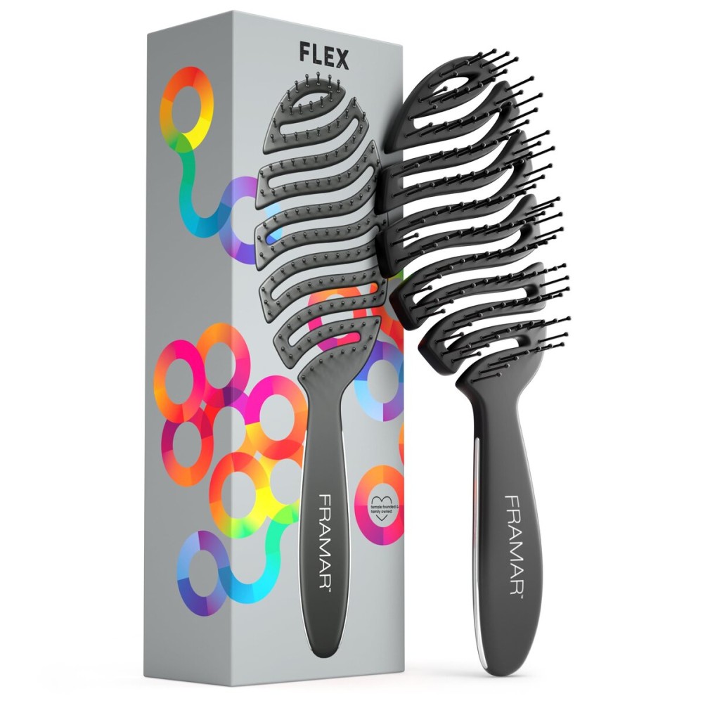 FRAMAR Vented Hair Brush For Women - Flex Brush, Wet Hair Brush Detangler, Wet Hairbrush For Women, Detangle Brush, Brushes For Hair, Hairbrushes - Vented Design For Faster Drying Time - Black