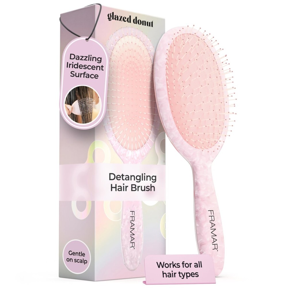 FRAMAR Iridescent Wet Hair Brush Detangler - Detangle Brush For Curly Hair, Hair Detangler Brush For Kids, Holographic Girls Hair Brush, Pink Hairbrush For Women - Removes Knots Without Pulling