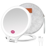 Magnifying Mirror with Light 10X/1X, Double Sided travel mirror with light, Rechargeable makeup mirror with 3 color setting Adjustable stand Lighted mirror Vanity Portable Desk Cosmetic Mirror