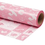 Ulmasinn Reversible Christmas Wrapping Paper Pink Mini Roll 17 Inches X 33 Feet for Girls Kids,printed with Ho Ho and Pink Holiday Collection Design for Festivals, Parties, Celebrations