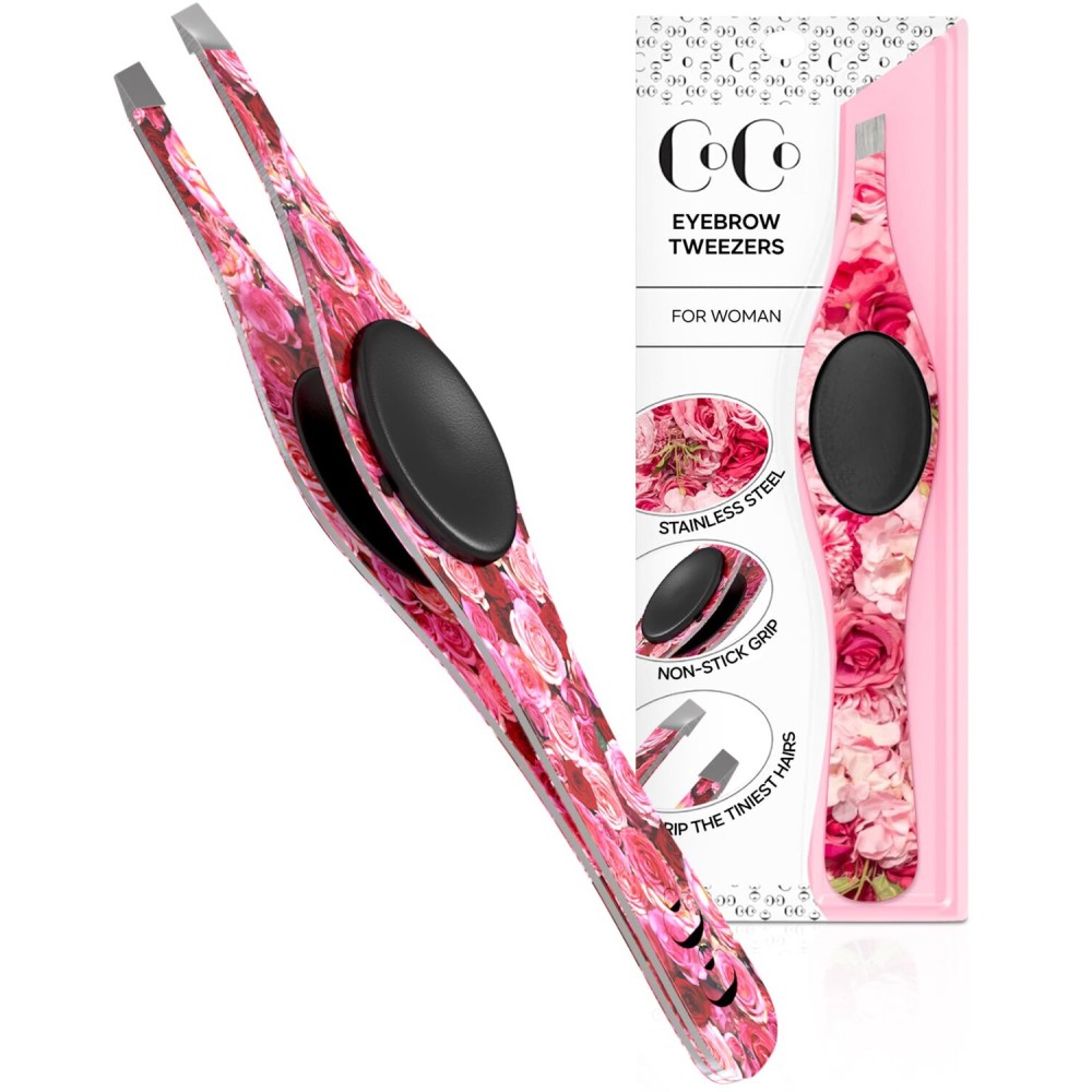 Professional Tweezers for Facial Hair Removal for Women, Sharp Tweezers for Men, Slant Point Tip Plucks and Shapes with Precision, Use for Eyebrows, Splinter, First-aid and Ingrown Hair Removal, Rose