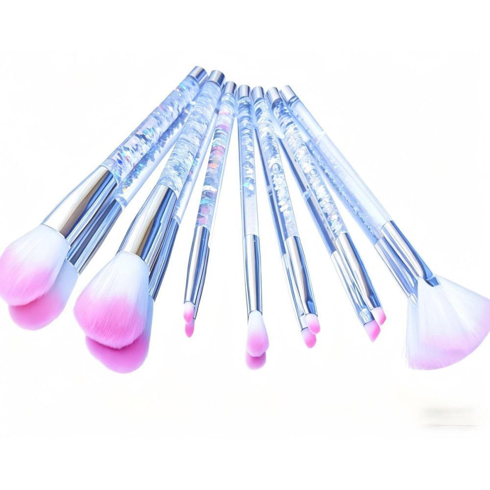 RAEEIKPHZ Travel Makeup Brush Set for Women,Grey White Transparent Unique Liquid Flows Handle with Fan Lip Eye Shadow Blender Eyebrow Brush Sets for Kids Girls Lady Gift Present