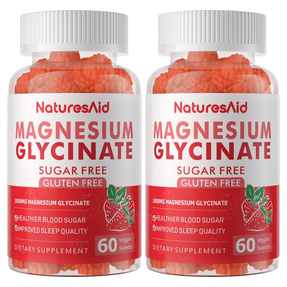 Magnesium Glycinate Gummies 1000mg - Sugar Free Magnesium Potassium Supplement with Vitamin D, B6, CoQ10 for Calm Mood & Sleep Support - 120 Strawberry Gummies -2 Pack