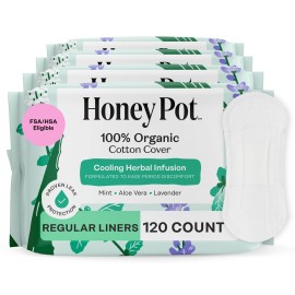 The Honey Pot Company - 120 ct - Herbal Everyday Panty Liners for Women - Infused w/Essential Oils for Cooling Effect & Organic Cotton Cover - Feminine Care