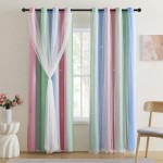XiDi Pink & Rainbow Curtains for Kids & Girl Rooms - Blackout, Unicorn Wall Decals, 52x84 Inch