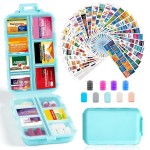 14 Grids Travel Pill Organizer Box with 415-Pcs Medicine Name Labels - Pocket Daily Pharmacy Case Container Kit - Travel Medication Holder Dispenser for Fish Oil Vitamin Supplement Storage - Sky Blue