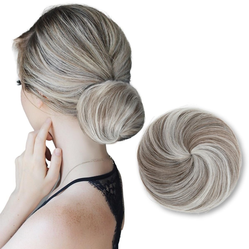 SARLA Hair Bun Extension Synthetic Drawstring Updo Fake Ballet Bun for Women Lady Donut Chignon Polar Silver