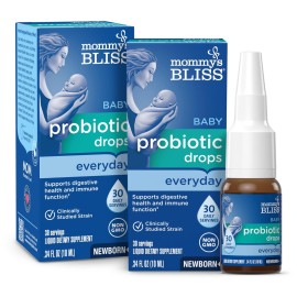 Mommy\'s Bliss Baby Probiotic Drops, Daily Gas, Constipation and Colic Symptom Relief + Immune Support, Newborns & Up, 0.34 Fl Oz (30 Servings), Pack of 2