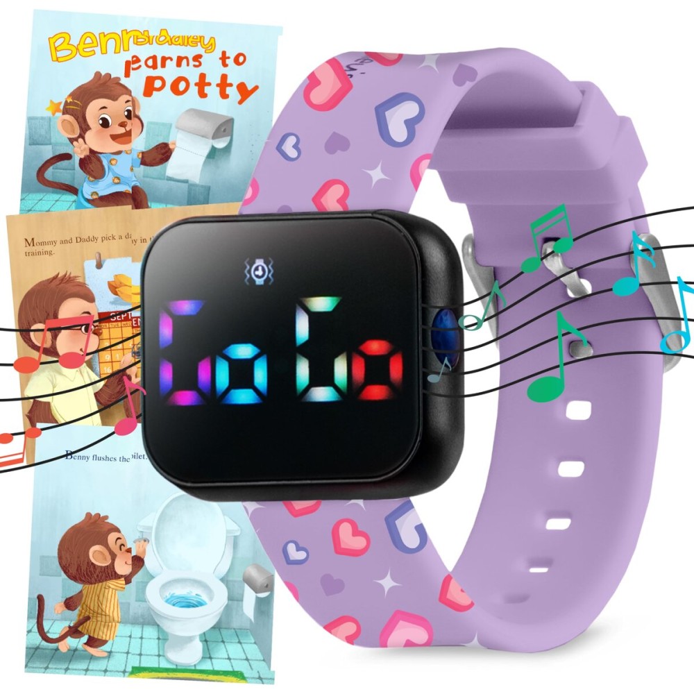 Potty Training Watch for Kids V2 - A Water Resistant Toilet Reminder Device for Boys & Girls to Train Your Toddler with Fun/Musical & Vibration Interval Reminder with Potty Training eBook (Hearts)