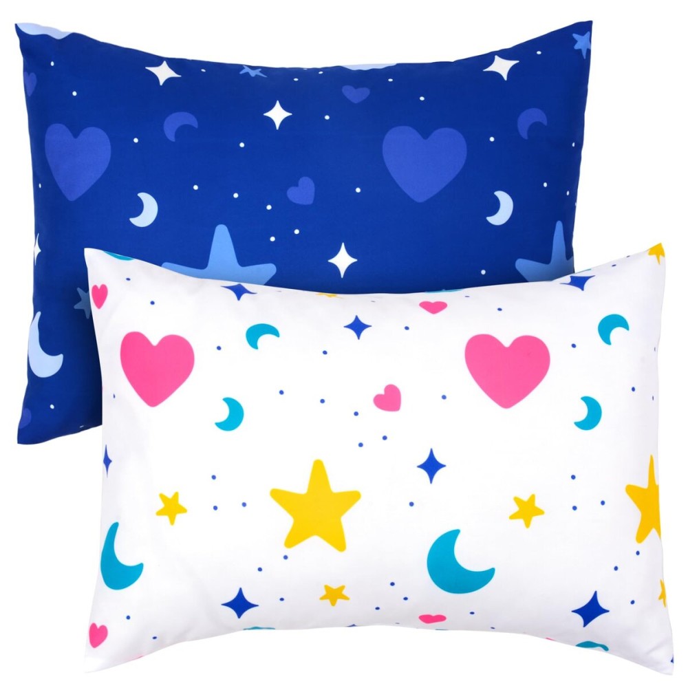 UOMNY Toddler Pillowcases for Girls 13X18 12x16 14x19 Star Baby Pillow Case 2 Pack Small Pillow Covers for Travel Pillow Blue White