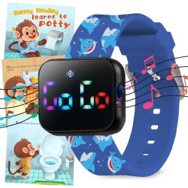 Potty Training Watch for Kids V2 - A Water Resistant Toilet Reminder Device for Boys & Girls to Train Your Toddler with Fun/Musical & Vibration Interval Reminder with Potty Training eBook (Sharks)