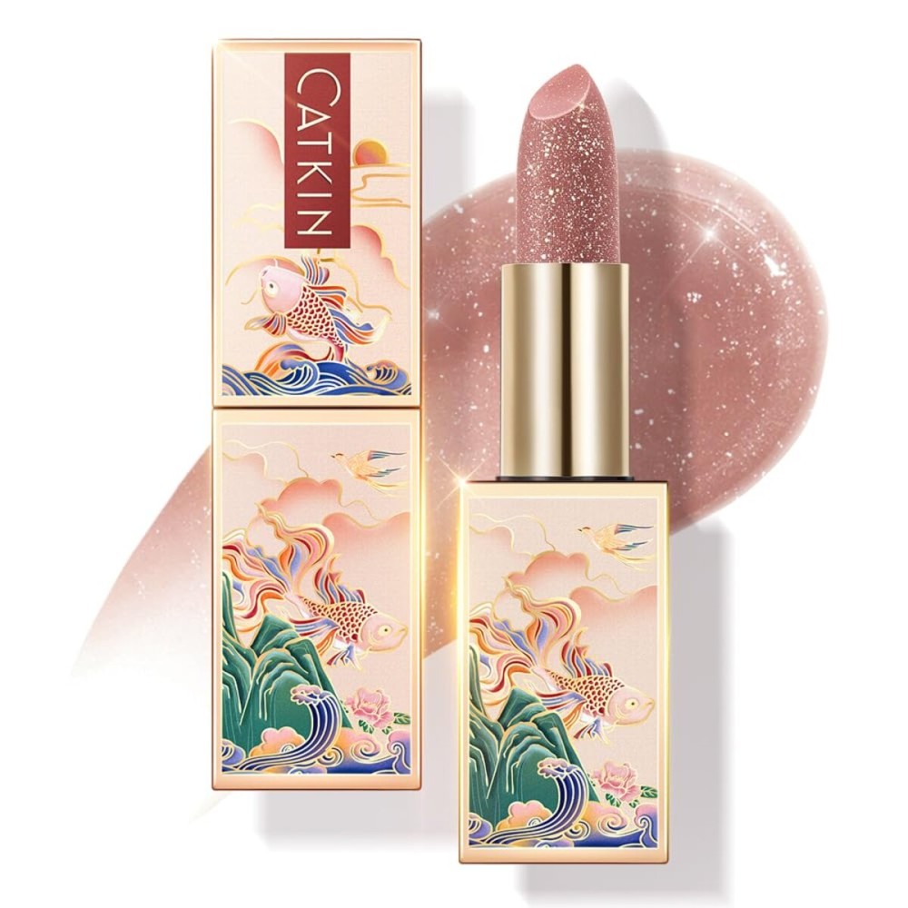 CATKIN Tinted Lip Balm Glitter Lip Stain Ultra Hydrating Lip Moistrurizer Lip Care with Vitamin E Nourishing For Cracked & Dry Lips 0.12 oz C13 Sea of stars - Champagne