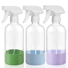 UUJOLY Plastic Spray Bottle Trigger Empty Spray Bottles Clear Refillable Container for Water, Essential Oils, Hair, Cleaning Products, Adjustable Head Sprayer and Stream, Green + Light Blue + Purple