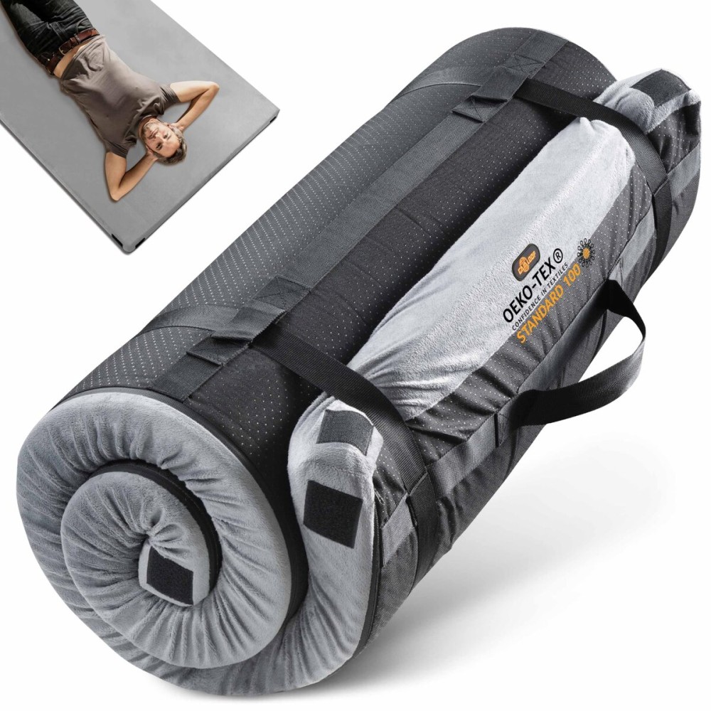 GAIALOOP 3 Inch Memory Foam Camping Mattress, Dual Layer Thick Sleeping Camp Pad for Car Tent Cot, Roll-Up Portable Glamping Floor Bed for Guests Sleepover[Twin: 75 * 38 * 3]