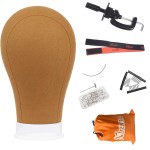XTREND 21-24\'\' Poly Canvas Block Head for Making Head Weft/Wig/Hair Extension Making Display Styling Mannequin Head with Stand Set Manikin Canvas Head Hair Accessories