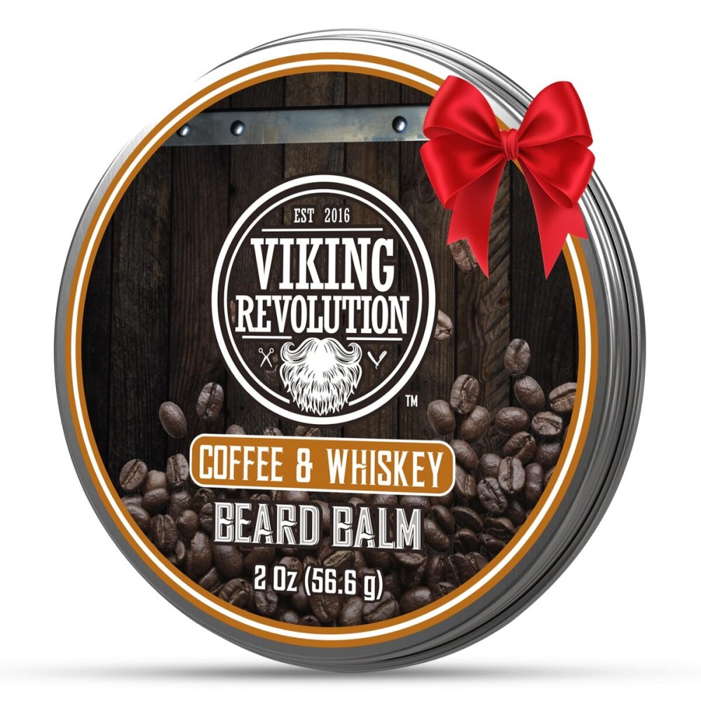 Viking Revolution Coffee Whiskey Beard Balm for Men - Beard Butter for Men with Argan Oil and Jojoba Oil Softener and Moisturizer Styling Balm (1 Pack, 2oz)
