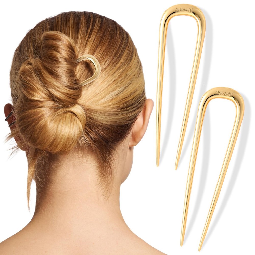 Kitsch Metal French Hair Pin for Women - Elegant Hair Accessories, Ideal for Buns & French Twist, Designed for a Secure, Comfortable Fit | Ideal Gifts for Women - 2 Pcs Gold
