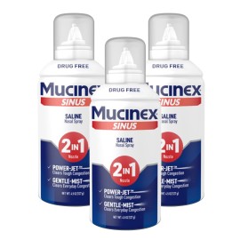 Mucinex Sinus Saline Nasal Spray & Sinus Rinse, Non-Medicated, Additive Free, Non-Drowsy Nasal Irrigation with 2-in-1 Jet + Mist Spray Nozzle for Cold & Allergy Season, 4.5oz Saline Solution Spray-3Pk
