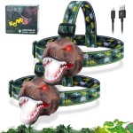 Nitigo Dinosaur Headlamp for Kids Flashlight 2 Pack, Rechargeable Led Headlights Roar & Silent Mode, T-Rex Dinosaur Toys 3-5 4-6 5-7 6-8, Camping Gear, Easter Gifts for Boys Girls Adults