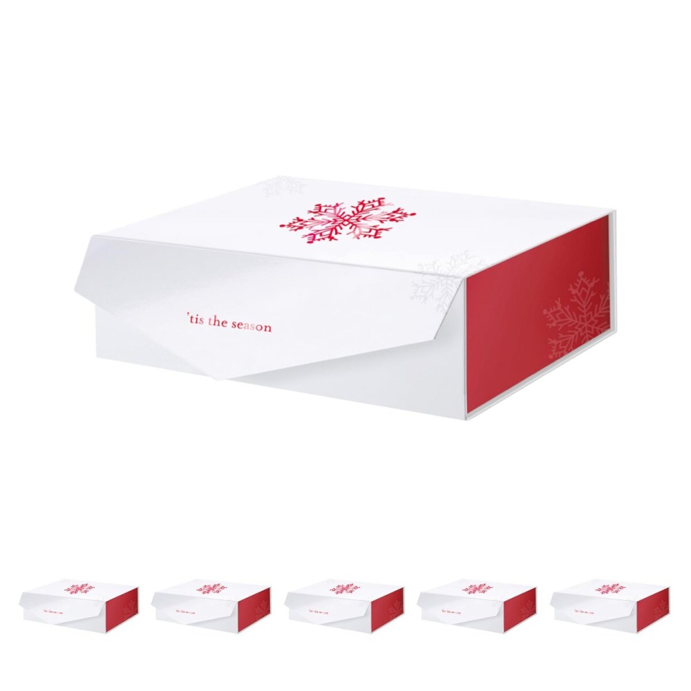 PACKHOME 6 Large Christmas Gift Boxes with Lids 13.5x9x4.1 Inches, Sturdy Collapsible Gift Boxes with Magnetic Closure (Red Snowflake Pattern)