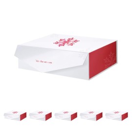 PACKHOME 6 Large Christmas Gift Boxes with Lids 13.5x9x4.1 Inches, Sturdy Collapsible Gift Boxes with Magnetic Closure (Red Snowflake Pattern)