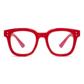 Madison Avenue Blue Light Blocking Glasses Oversized Fashion Blue Light Glasses for Women Anti Eyestrain & UV Protection Computer Eyeglasses (Red)