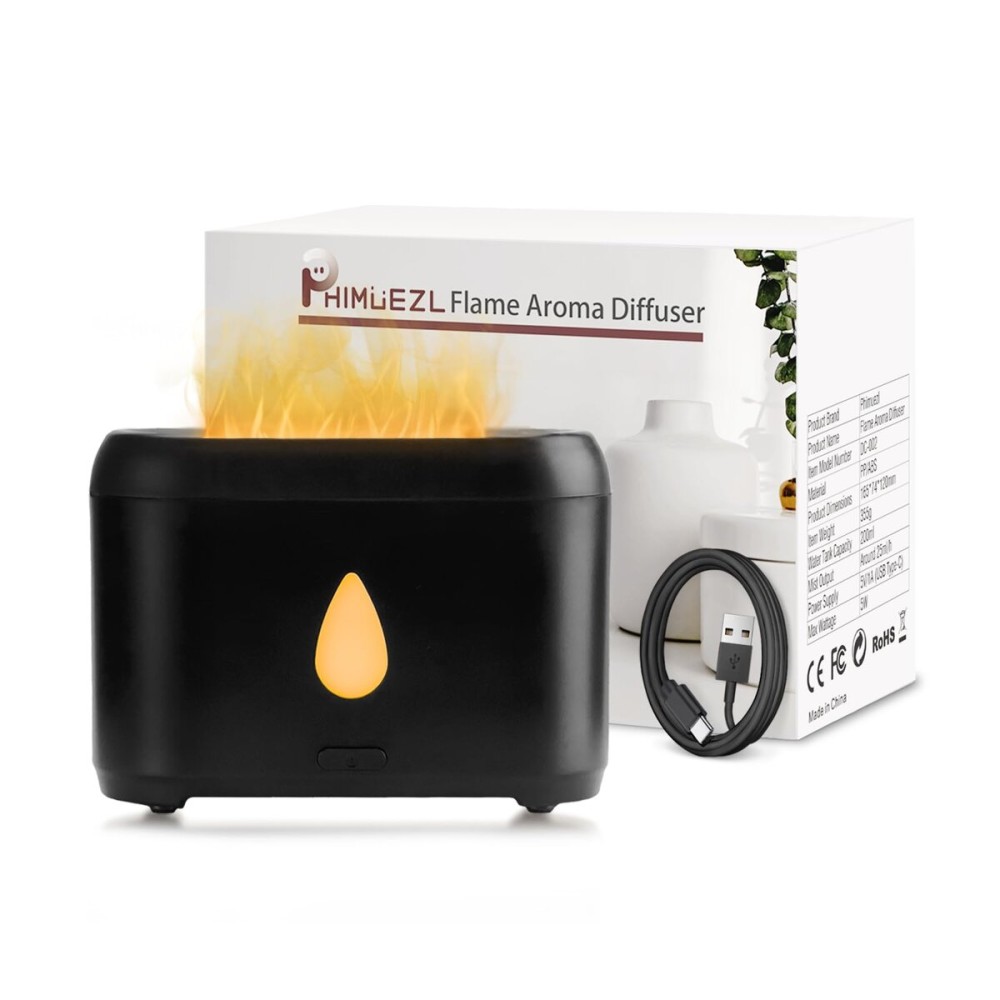 Flame Diffuser for Essential Oils, 200ml Ultrasonic Aroma Diffusers with Cool Mist, Aromatherapy Diffuser with Auto-Off Protection, Small Humidifier for Home,Office,Gift,B(7 Colors)+OilsEach 5ml