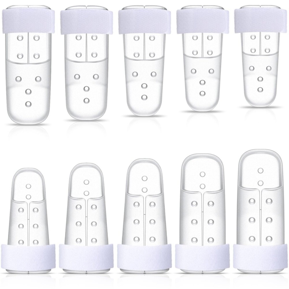 BBTO 10 Pcs Mallet Finger Splint, 5 Sizes Finger Support Brace Stabilizer Straightener Plastic Fingertip Protectors Arthritis Knuckle Immobilization for Thumb Pinky Middle Index Ring(Transparent)