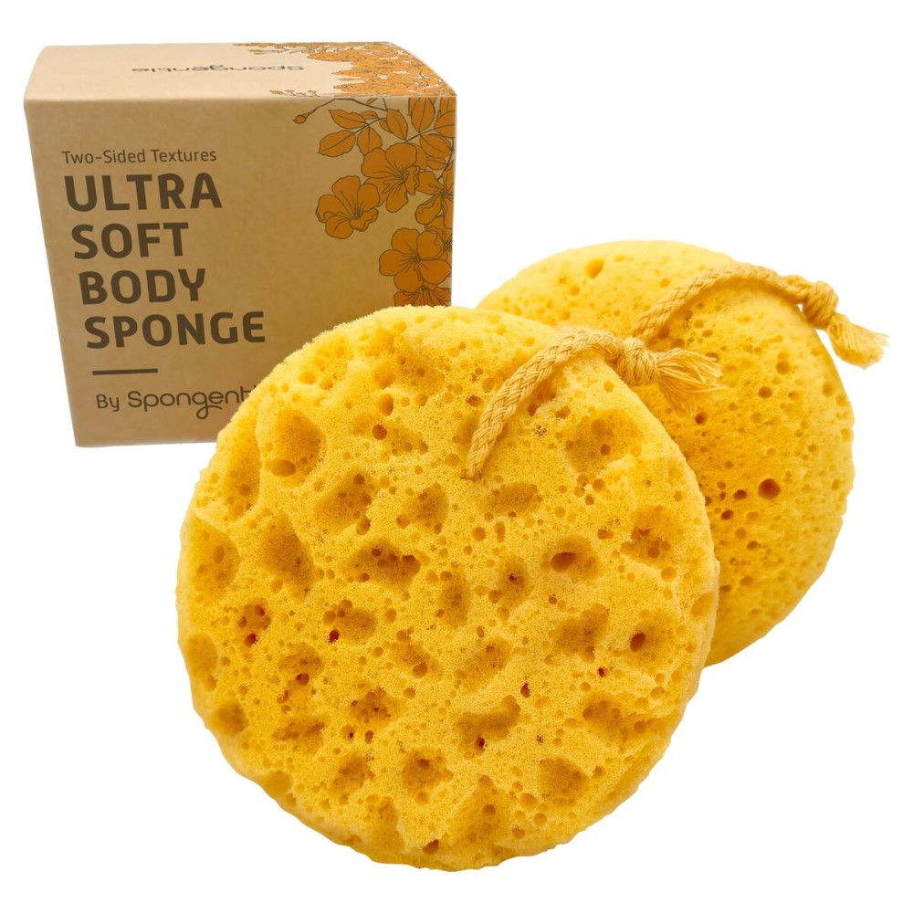 Spongentle Deep Cleansing Body Loofah Sponge, Natural Colors, for Bath and Shower, Multiple Textures for Gentle and Deep Exfoliation, Generous and Rich Lather, (Pack of 2)