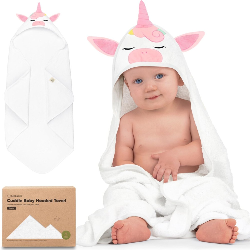 KeaBabies Hooded Baby Towel for Newborn - Viscose Derived from Bamboo Large Baby Bath Towels with Hood for Boys, Girls, Toddler, Extra Absorbent & Soft Newborn Bath Essentials (Unicorn, Regular)