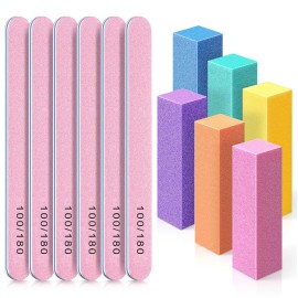 TsMADDTs Nail Buffers and Files, 6PCS Buffer Blocks, 6PCS 100 180 Grit Files, Professional Manicure Tools Kit, Nail Care Tools Kit for Women