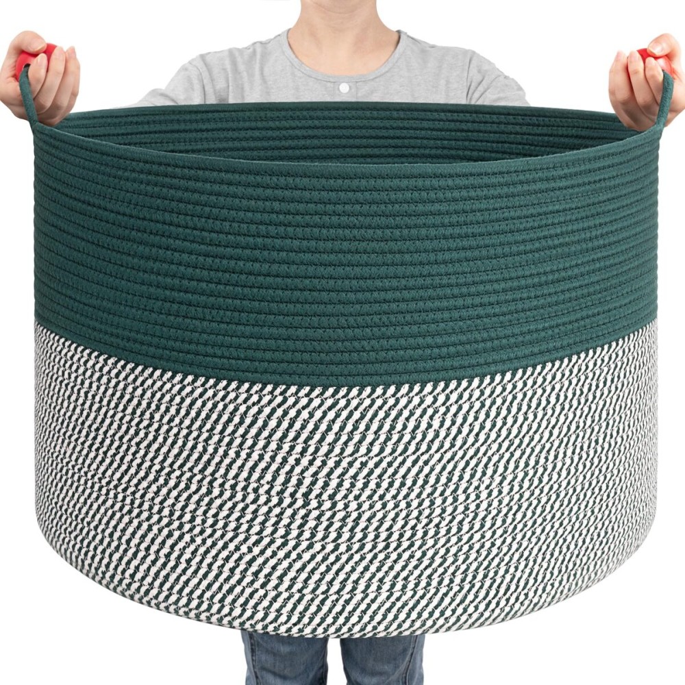 Goodpick Large Storage Basket 22 x 14, Woven Baby Storage for Blanket Living Room, Laundry Organizer for Clothes, Toys, Christmas Basket for Gifts, Green