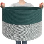 Goodpick Large Storage Basket 22 x 14, Woven Baby Storage for Blanket Living Room, Laundry Organizer for Clothes, Toys, Christmas Basket for Gifts, Green