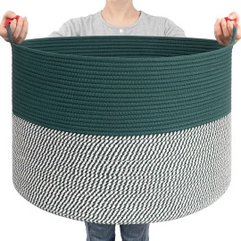 Goodpick Large Storage Basket 22 x 14, Woven Baby Storage for Blanket Living Room, Laundry Organizer for Clothes, Toys, Christmas Basket for Gifts, Green