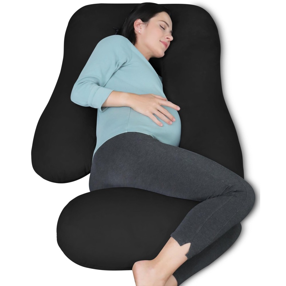 MOON PARK Pregnancy Pillows for Sleeping - U Shaped Full Body Maternity Pillow with Removable Cover - Support for Back, Legs, Belly, HIPS - 57 Inch Pregnancy Pillow for Women - Black