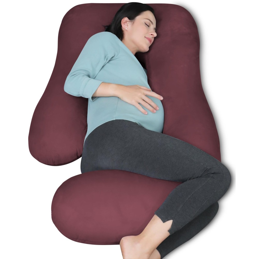 MOON PARK Pregnancy Pillows for Sleeping - U Shaped Full Body Maternity Pillow with Removable Cover - Support for Back, Legs, Belly, HIPS - 57 Inch Pregnancy Pillow for Women - Burgundy